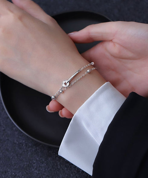 2連チェーンブレスレット 韓国風 腕飾り ブレスレット レディース アクセサリー 華奢 チェーンブレスレット ラインストーン 細めチェーン 重ね付け カジュアル 77LUYI-001