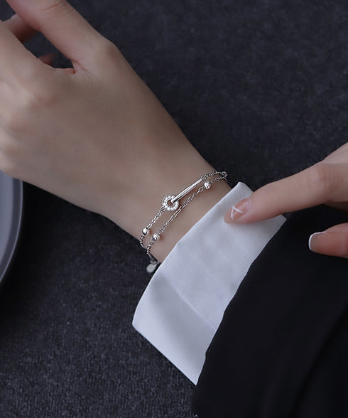 2連チェーンブレスレット 韓国風 腕飾り ブレスレット レディース アクセサリー 華奢 チェーンブレスレット ラインストーン 細めチェーン 重ね付け カジュアル 77LUYI-001