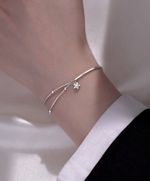 五角星モチーフ 2連チェーンブレスレット コンビブレスレット シルバー ラインストーン アクセサリー キラキラ 重ね付け 華奢 ギフト 女子会 細めチェーンお洒落 77LUYI-002