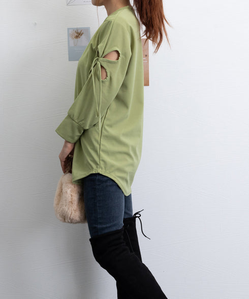 Tシャツカットソー ゆったりトップス レディース 体型カバー ロングTシャツ クルーネック 春秋 カジュアル プルオーバー 無地 大人可愛い ロンティー 77MIYAGE-001