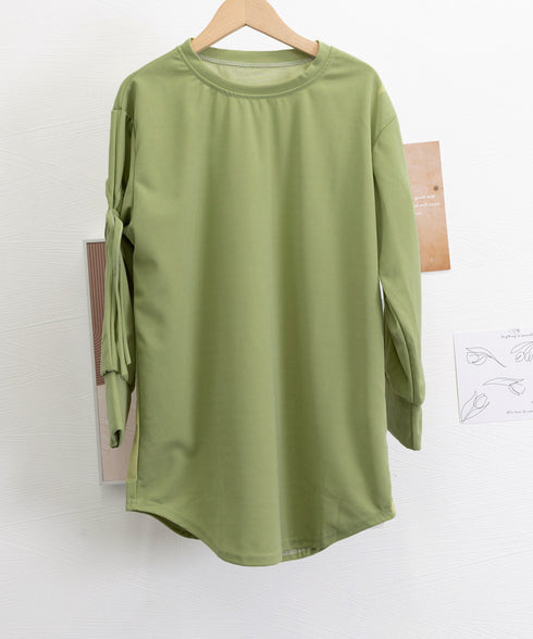 Tシャツカットソー ゆったりトップス レディース 体型カバー ロングTシャツ クルーネック 春秋 カジュアル プルオーバー 無地 大人可愛い ロンティー 77MIYAGE-001