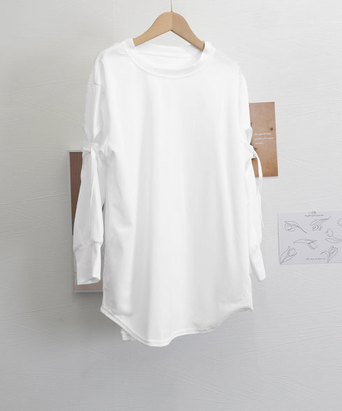 Tシャツカットソー ゆったりトップス レディース 体型カバー ロングTシャツ クルーネック 春秋 カジュアル プルオーバー 無地 大人可愛い ロンティー 77MIYAGE-001