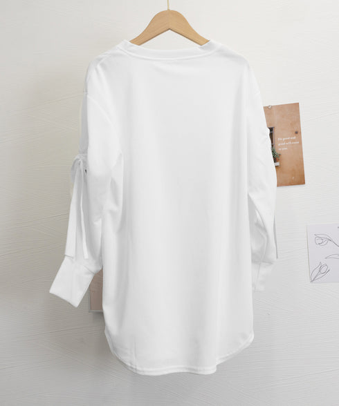 Tシャツカットソー ゆったりトップス レディース 体型カバー ロングTシャツ クルーネック 春秋 カジュアル プルオーバー 無地 大人可愛い ロンティー 77MIYAGE-001