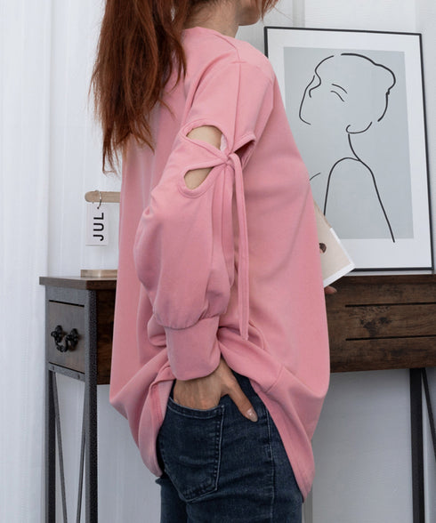 Tシャツカットソー ゆったりトップス レディース 体型カバー ロングTシャツ クルーネック 春秋 カジュアル プルオーバー 無地 大人可愛い ロンティー 77MIYAGE-001