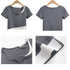 ショート丈トップス へそ出し Tシャツ カットソー レディース セクシー 肌見せ ダンス衣装 着回し 韓国ファッション レイヤード風 77MLIN-001
