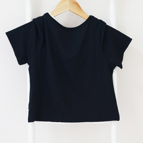 ショート丈トップス へそ出し Tシャツ カットソー レディース セクシー 肌見せ ダンス衣装 着回し 韓国ファッション レイヤード風 77MLIN-001