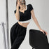 ショート丈トップス へそ出し Tシャツ カットソー レディース セクシー 肌見せ ダンス衣装 着回し 韓国ファッション レイヤード風 77MLIN-001