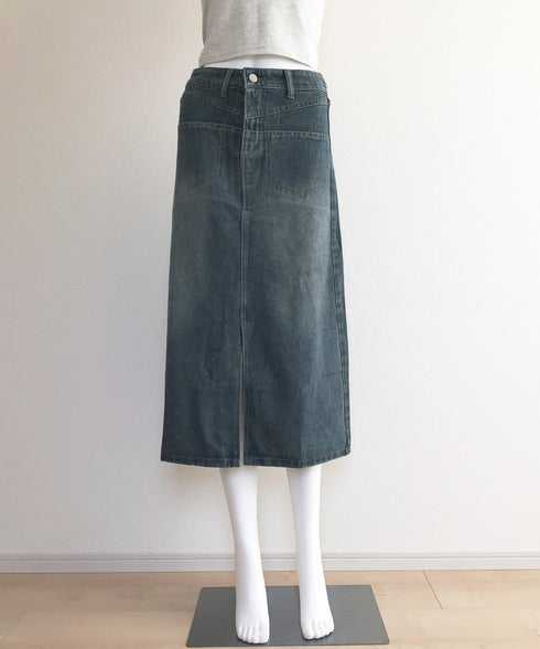 デニムスカート ロング フロントスリット Aラインスカート ハイウエスト 体型カバー ミモレ丈スカート カジュアル ジーンズ 春秋夏冬 ボトムス セミタイト 77MUSID-001