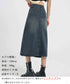 デニムスカート ロング フロントスリット Aラインスカート ハイウエスト 体型カバー ミモレ丈スカート カジュアル ジーンズ 春秋夏冬 ボトムス セミタイト 77MUSID-001