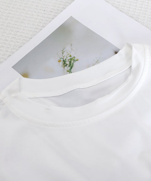 Tシャツ 裾レース切替 カットソー 夏服 レディース レースフリルトップス ラウンドネック プルオーバー ヘムレース レイヤード風 カジュアル 韓国風 お洒落夏t 77PENGF-001