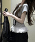 Tシャツ 裾レース切替 カットソー 夏服 レディース レースフリルトップス ラウンドネック プルオーバー ヘムレース レイヤード風 カジュアル 韓国風 お洒落夏t 77PENGF-001