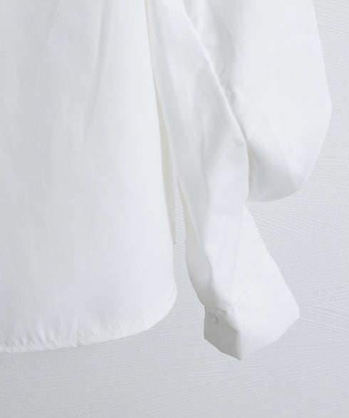 シャツブラウス 韓国風 長袖トップス スタンドカラーシャツ レディース ビジネスシャツ 大人女性 フロントボタン 通勤 OLコーデ ト 春秋夏 ゆったり 無地 77QYU-001