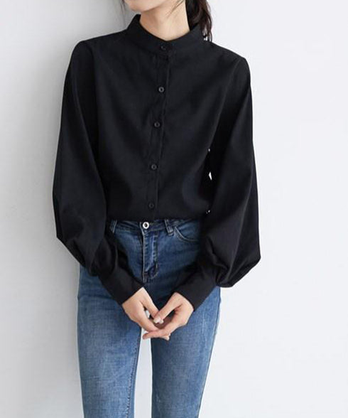シャツブラウス 韓国風 長袖トップス スタンドカラーシャツ レディース ビジネスシャツ 大人女性 フロントボタン 通勤 OLコーデ ト 春秋夏 ゆったり 無地 77QYU-001