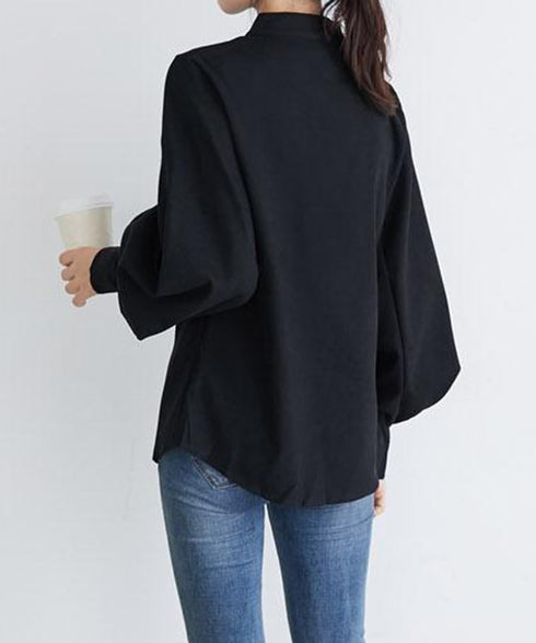 シャツブラウス 韓国風 長袖トップス スタンドカラーシャツ レディース ビジネスシャツ 大人女性 フロントボタン 通勤 OLコーデ ト 春秋夏 ゆったり 無地 77QYU-001