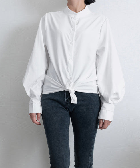 シャツブラウス 韓国風 長袖トップス スタンドカラーシャツ レディース ビジネスシャツ 大人女性 フロントボタン 通勤 OLコーデ ト 春秋夏 ゆったり 無地 77QYU-001