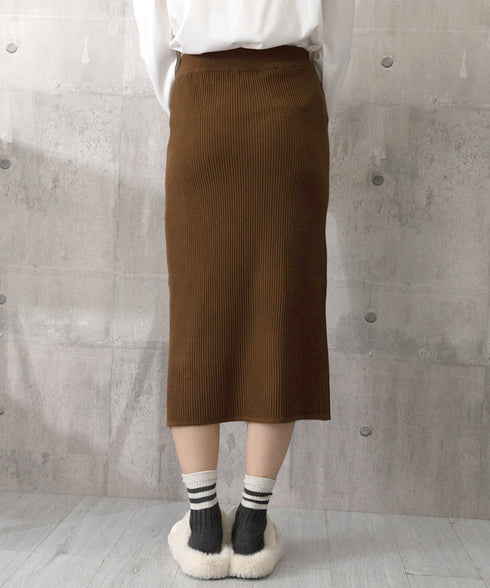 ロングスカート ミモレ丈 秋冬服 韓国風 レディースニットスカート 無地 オフィスカジュアル リブニット 伸縮性 着やせ ウエストゴム タイトスカート ベーシック 77RR-001