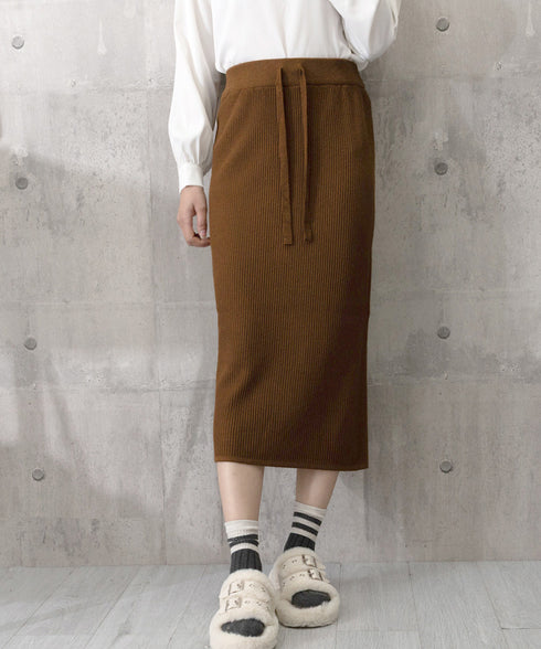 ロングスカート ミモレ丈 秋冬服 韓国風 レディースニットスカート 無地 オフィスカジュアル リブニット 伸縮性 着やせ ウエストゴム タイトスカート ベーシック 77RR-001