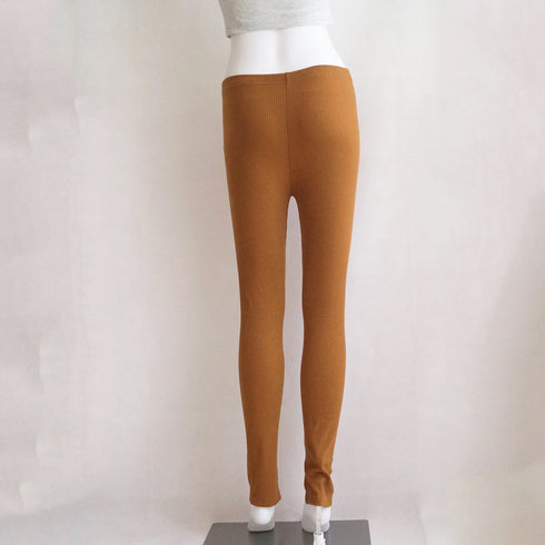 レギンスパンツ 裾スリット入り 春秋冬 リブニット ウエストゴム ストレッチ パンツ スキニー 伸縮性 部屋着 おしゃれ 77RTENG-005