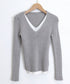 ニットトップス レイヤード風 Vネック服 レディース ニットソー 長袖 重ね着風 プルオーバー 春秋冬 リブニット 可愛い 韓国ファッション ニットウェア 着回し 77SHIN-001