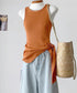タンクトップ 韓国風 サイドスリット夏服 レディース サマーニット ノースリーブ ニットトップス カジュアル 大人可愛い ラウンドネック アシンメトリートップス 77SHPIN-001