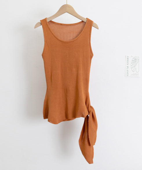 タンクトップ 韓国風 サイドスリット夏服 レディース サマーニット ノースリーブ ニットトップス カジュアル 大人可愛い ラウンドネック アシンメトリートップス 77SHPIN-001