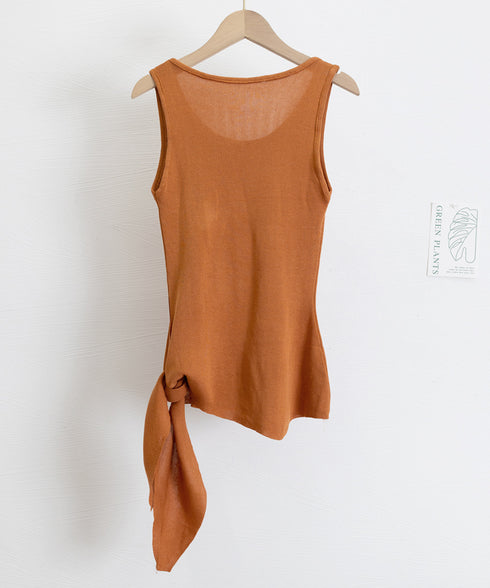 タンクトップ 韓国風 サイドスリット夏服 レディース サマーニット ノースリーブ ニットトップス カジュアル 大人可愛い ラウンドネック アシンメトリートップス 77SHPIN-001