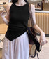 タンクトップ 韓国風 サイドスリット夏服 レディース サマーニット ノースリーブ ニットトップス カジュアル 大人可愛い ラウンドネック アシンメトリートップス 77SHPIN-001