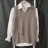 ニットベスト スリット入り ブラウス トップス 2点セット シャーリング袖 ケーブル編み 韓国ファッション お洒落 ニットジレ Vネック カジュアル 77WUTONG-002