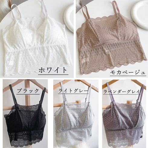 キャミソール ショート丈 タンクトップ ノンワイヤーブラ 透け感 カップ付きインナー セクシー ブラジャー レース 韓国風 おしゃれ ブラキャミ ブラトップ 77XF-010
