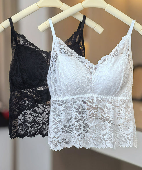 総レースキャミソール カップ付き 花柄 インナーキャミ ノンワイヤー セクシー 下着 Vネック 背中見せ インナーウェア 透け感 肌着 韓国風 重ね着 可愛い 77XF-017
