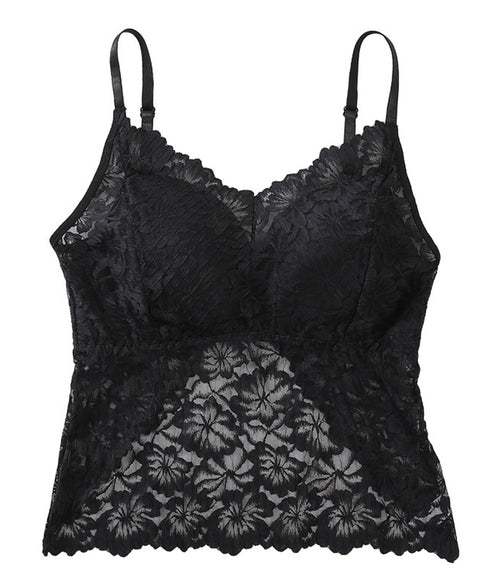 総レースキャミソール カップ付き 花柄 インナーキャミ ノンワイヤー セクシー 下着 Vネック 背中見せ インナーウェア 透け感 肌着 韓国風 重ね着 可愛い 77XF-017