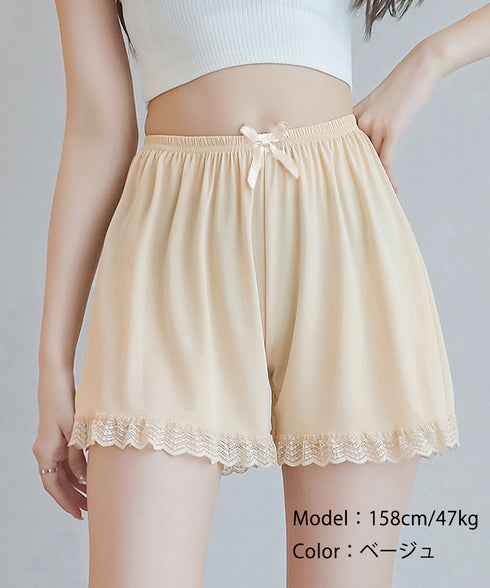 ペチコート レース切り替え下着 見せパン ウエストゴム ペチコートパンツ サラサラ 涼しい キュロット ショート丈 チラ見え防止 インナーウェア 楽ちん 薄手肌着 77XF-018