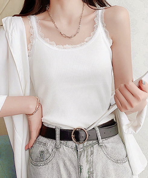 レースキャミソール 重ね着 リブインナー レディースキャミソール 韓国風 ノースリーブトップス 大人可愛い 肌着 薄手 インナーウェア 着回し 夏服 フェミニン 77XF-019