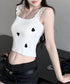 タンクトップ 韓国風夏服 ハート柄キャミ キャミソール レディース サマーニット ショート丈 ノースリーブ 春夏トップス スクエアネック 重ね着インナー オシャレ 77XF-020