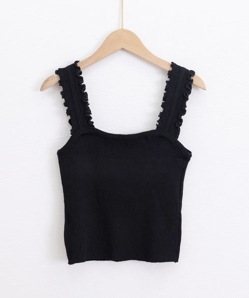 タンクトップ 韓国風夏服 ハート柄キャミ キャミソール レディース サマーニット ショート丈 ノースリーブ 春夏トップス スクエアネック 重ね着インナー オシャレ 77XF-020