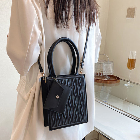 ショルダーバッグ コインケース付きセット スクエアバッグ おしゃれ ミニトートバッグ 縦型 ファスナー付き オルチャン肩掛けバッグ お出かけ斜めがけ ハンドバッグ 77XIAO-003