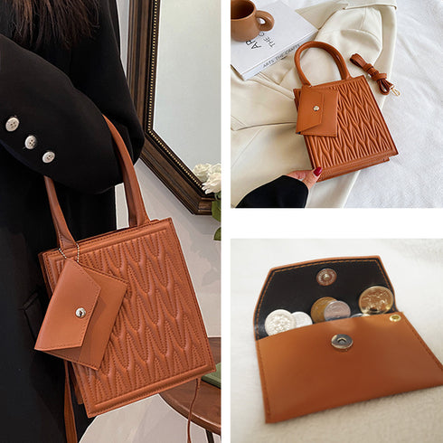 ショルダーバッグ コインケース付きセット スクエアバッグ おしゃれ ミニトートバッグ 縦型 ファスナー付き オルチャン肩掛けバッグ お出かけ斜めがけ ハンドバッグ 77XIAO-003