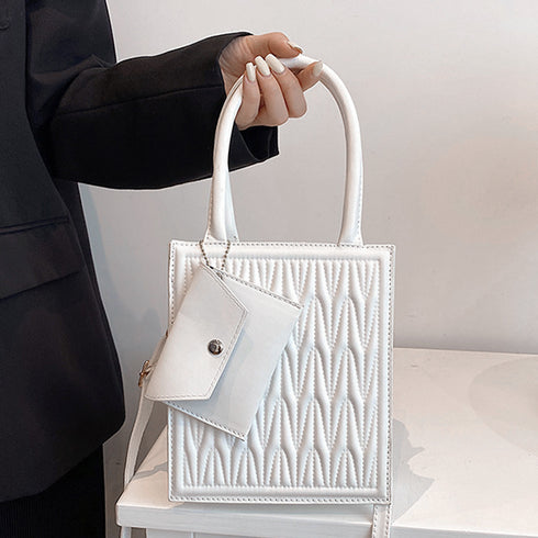 ショルダーバッグ コインケース付きセット スクエアバッグ おしゃれ ミニトートバッグ 縦型 ファスナー付き オルチャン肩掛けバッグ お出かけ斜めがけ ハンドバッグ 77XIAO-003