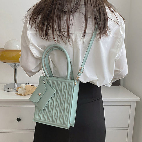 ショルダーバッグ コインケース付きセット スクエアバッグ おしゃれ ミニトートバッグ 縦型 ファスナー付き オルチャン肩掛けバッグ お出かけ斜めがけ ハンドバッグ 77XIAO-003