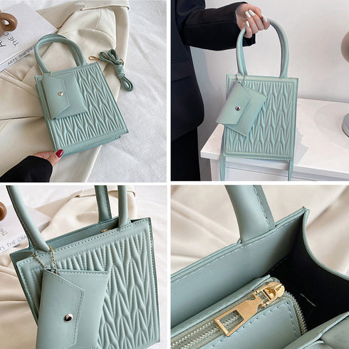 ショルダーバッグ コインケース付きセット スクエアバッグ おしゃれ ミニトートバッグ 縦型 ファスナー付き オルチャン肩掛けバッグ お出かけ斜めがけ ハンドバッグ 77XIAO-003