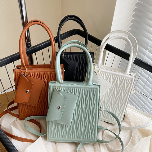 ショルダーバッグ コインケース付きセット スクエアバッグ おしゃれ ミニトートバッグ 縦型 ファスナー付き オルチャン肩掛けバッグ お出かけ斜めがけ ハンドバッグ 77XIAO-003