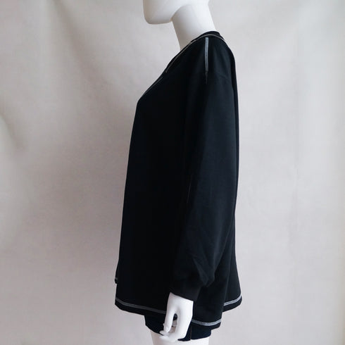 ロングtシャツ カットソー 春秋冬 無地 レディース トップス 体型カバー ファスナー付き 肌見せ ゆったり スウェット オルチャン ラウンドネック トレーナー 77XIAOHD-009