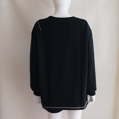 ロングtシャツ カットソー 春秋冬 無地 レディース トップス 体型カバー ファスナー付き 肌見せ ゆったり スウェット オルチャン ラウンドネック トレーナー 77XIAOHD-009