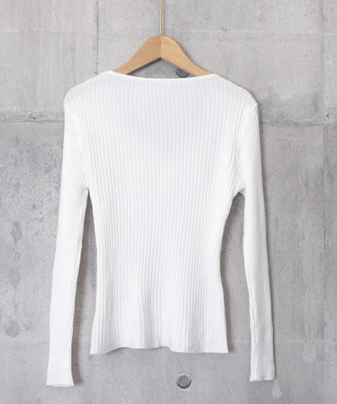 ニットトップス レースネック 長袖 秋冬 リブニット フェミニン 重ね着インナー 大人可愛い ニットカットソー 細見え Uネック 韓国風 無地ニットウェア 着回し 77XIAOHD-010