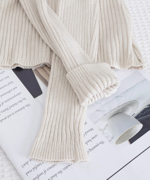 ニットトップス レースネック 長袖 秋冬 リブニット フェミニン 重ね着インナー 大人可愛い ニットカットソー 細見え Uネック 韓国風 無地ニットウェア 着回し 77XIAOHD-010