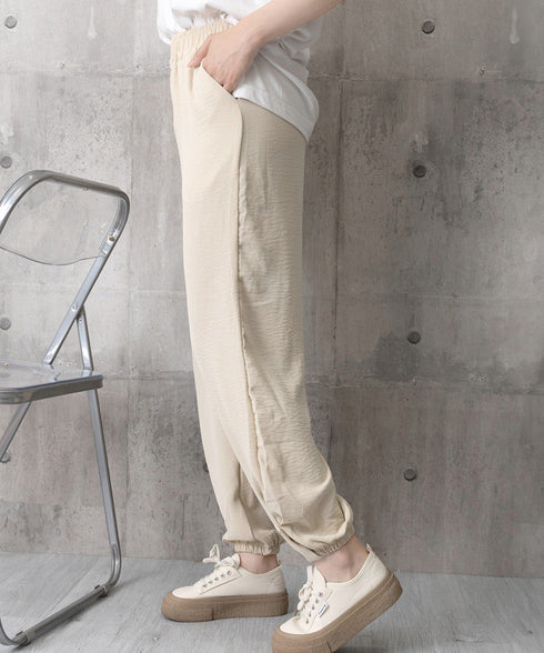 ジョガーパンツ ウエストゴム 春夏ズボン イージーパンツ 韓国風 無地 レディースボトムス 九分丈 ゆったり 薄手 ポケット付き 着回し 裾ゴムパンツ カジュアル 77XINROU-001