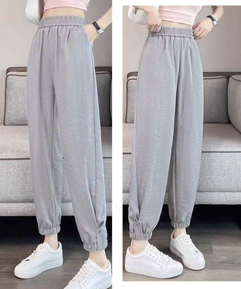 ジョガーパンツ ウエストゴム 春夏ズボン イージーパンツ 韓国風 無地 レディースボトムス 九分丈 ゆったり 薄手 ポケット付き 着回し 裾ゴムパンツ カジュアル 77XINROU-001