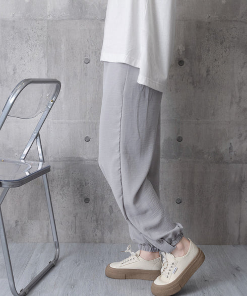 ジョガーパンツ ウエストゴム 春夏ズボン イージーパンツ 韓国風 無地 レディースボトムス 九分丈 ゆったり 薄手 ポケット付き 着回し 裾ゴムパンツ カジュアル 77XINROU-001