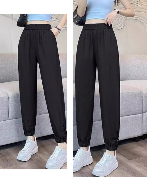ジョガーパンツ ウエストゴム 春夏ズボン イージーパンツ 韓国風 無地 レディースボトムス 九分丈 ゆったり 薄手 ポケット付き 着回し 裾ゴムパンツ カジュアル 77XINROU-001