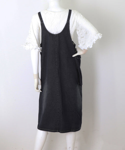 サロペット ロング丈 デニムワンピース サロペット ロング丈 デニムワンピース ポケット付き レディース デニムスカート オールインワン マタニティ 体型カバー 77XXYUE-002